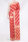 Red Banarasi Georgette Saree with Zari Brocade on the body and Zari Border.  displayed on a mannequin