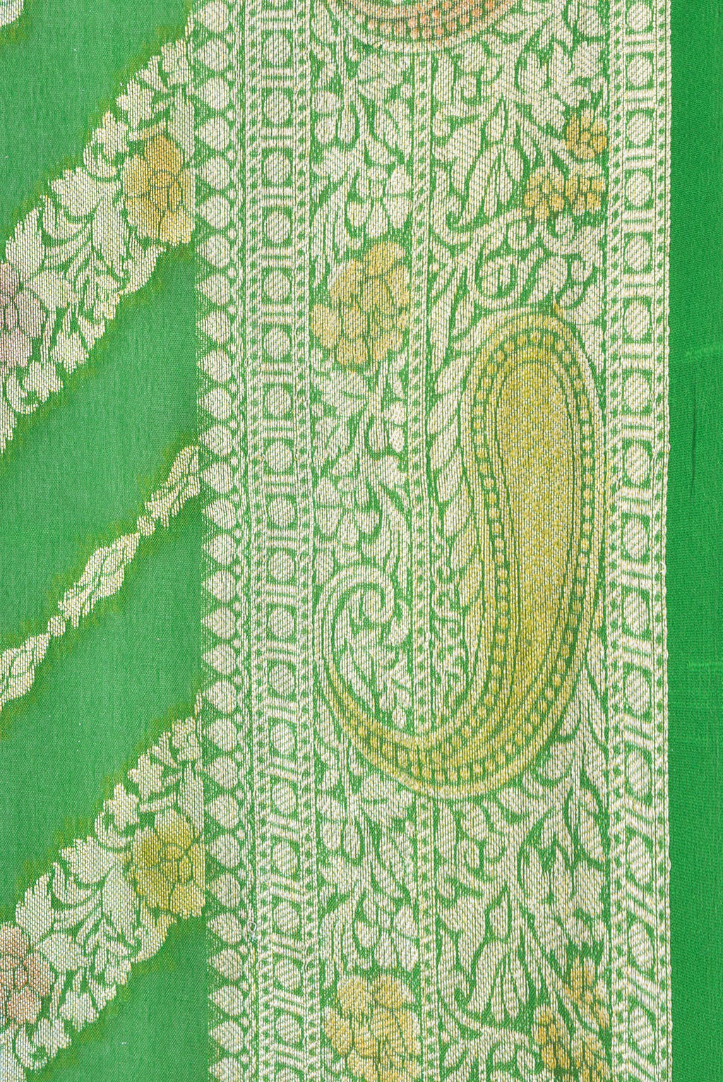 Border image of Parrot Green Dual Tone Mysore Georgette Saree with Zari Brocade on the body and Thread Border. 