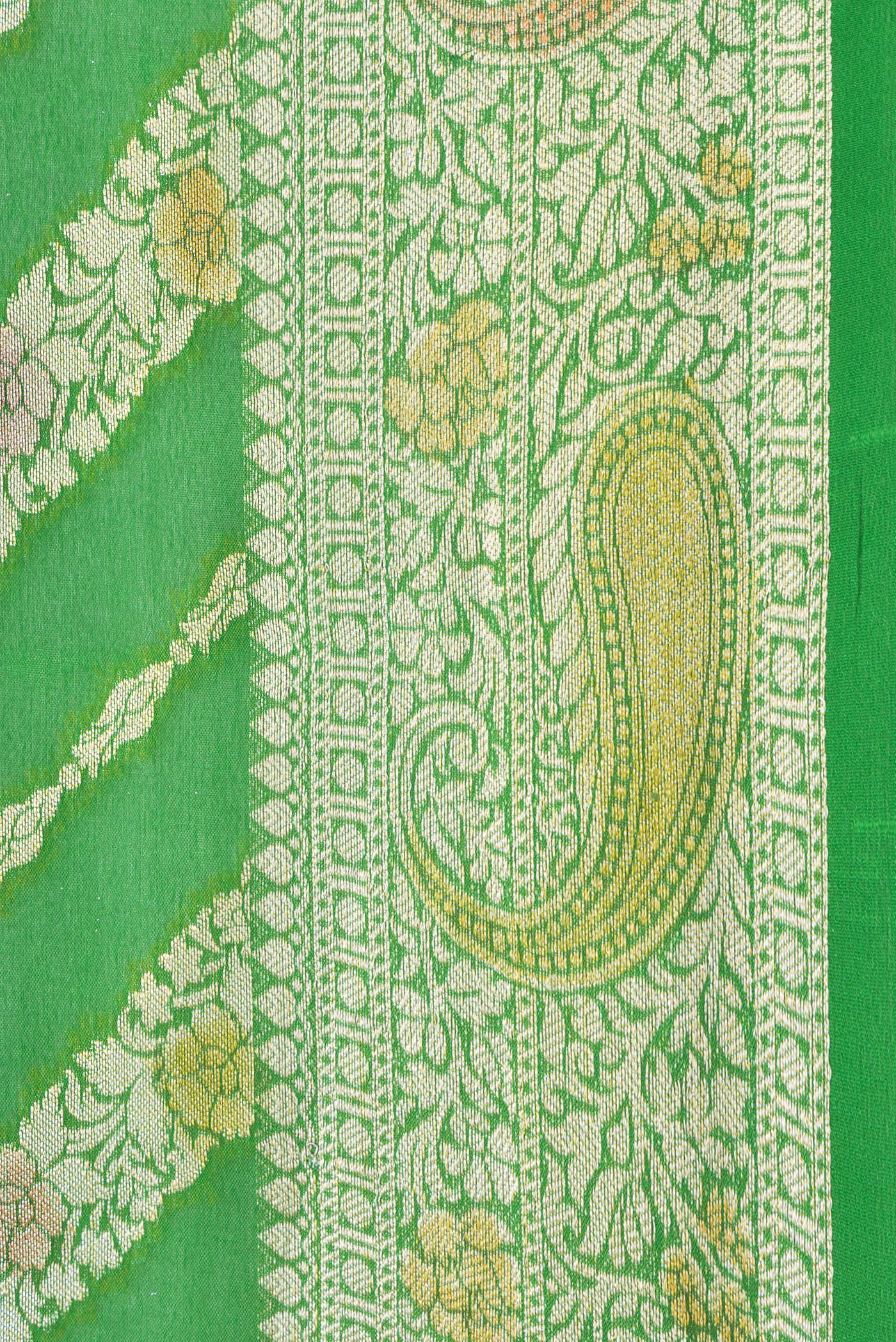 Border image of Parrot Green Dual Tone Mysore Georgette Saree with Zari Brocade on the body and Thread Border. 