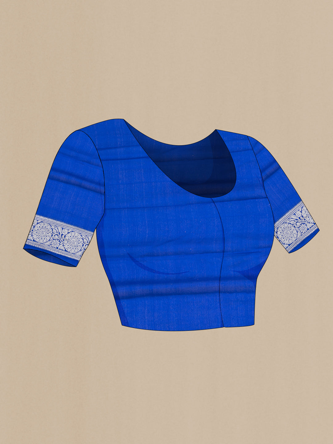 Close up image of the blouse of Peacock Blue Banarasi Georgette Saree with Zari Brocade on the body and Zari Border. 