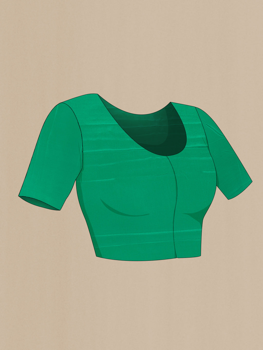 Close up image of the blouse of Green Mysore Chiffon Saree with Stripes on the body and Zari Border. 
