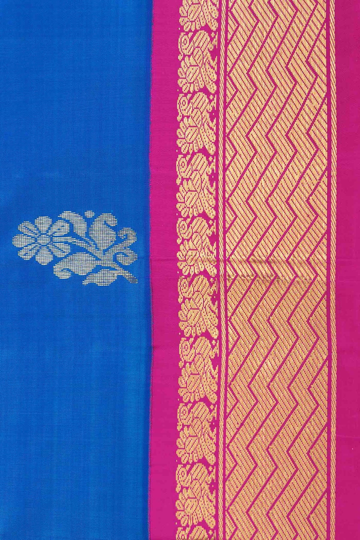Border image of Peacock Blue Dual Tone Kanchipuram Saree with Zari Butta on the body and Zari Border