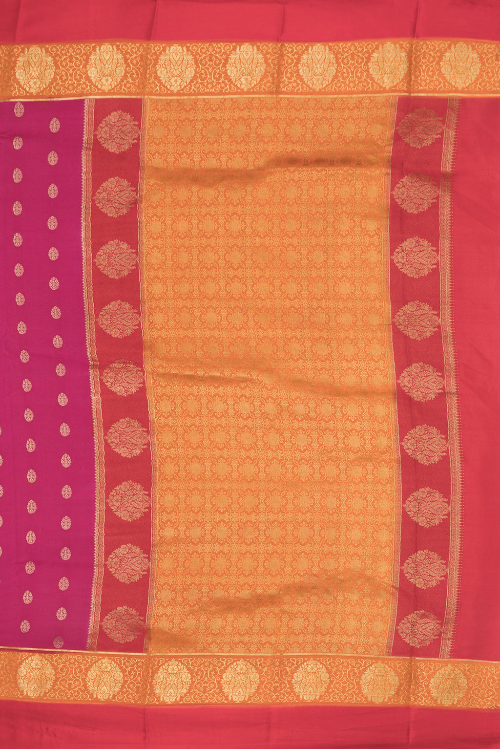 Close up image of the pallu of Black and Off White Color Mysore Georgette Saree with Embroidery on the body and Embroidery Border. 