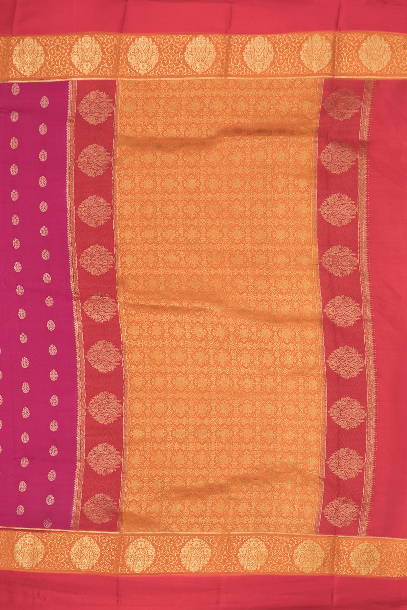 Close up image of the pallu of Black and Off White Color Mysore Georgette Saree with Embroidery on the body and Embroidery Border. 