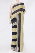 Green and Black Color Mysore Georgette Saree with Embroidery on the body and Embroidery Border.  displayed on a mannequin