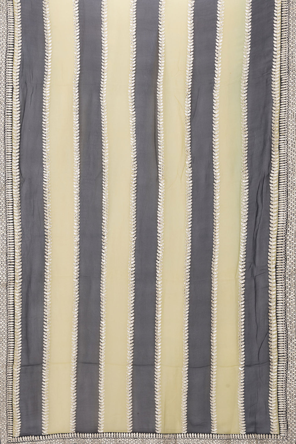 Flat view of Green and Black Color Mysore Georgette Saree with Embroidery on the body and Embroidery Border. 