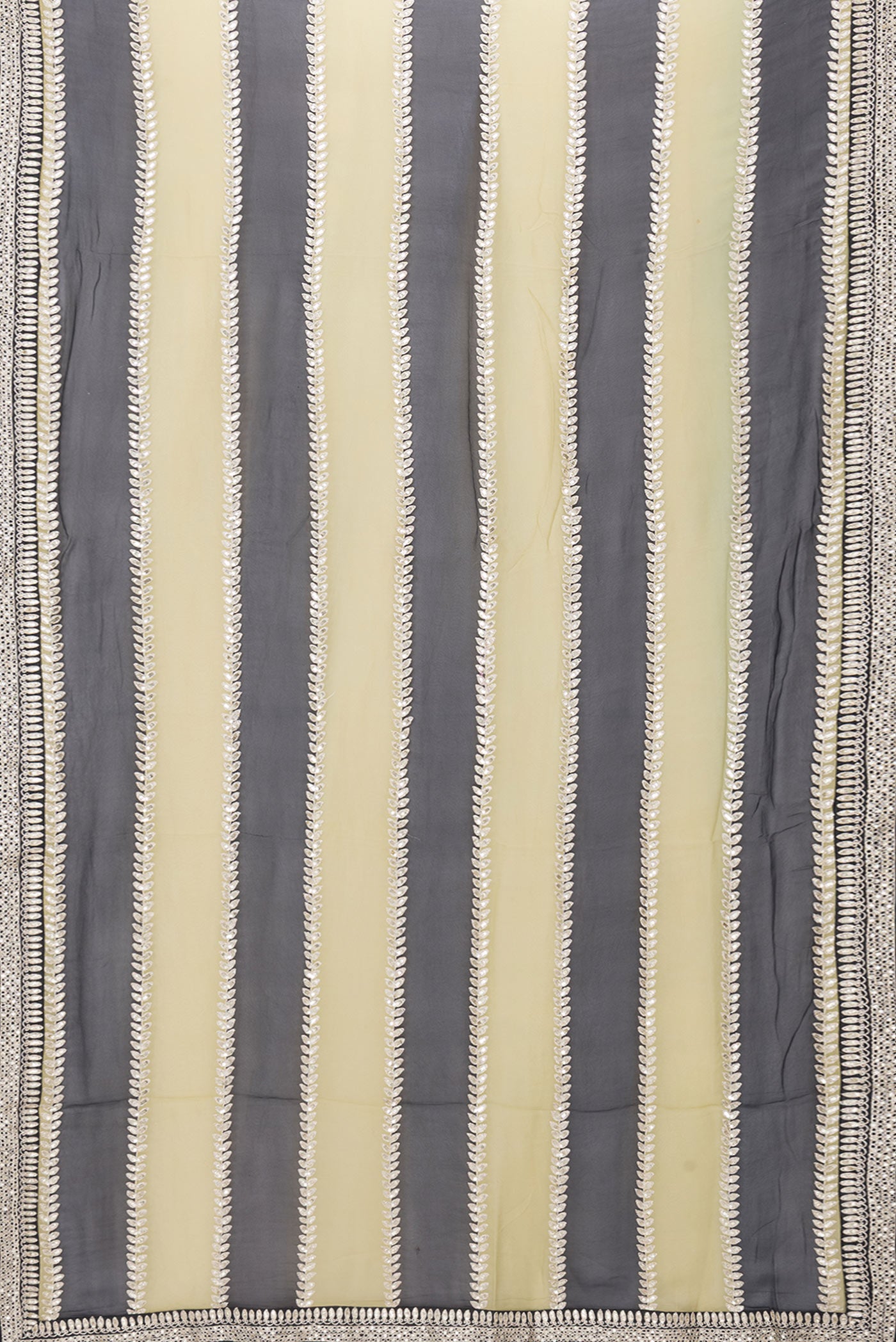 Flat view of Green and Black Color Mysore Georgette Saree with Embroidery on the body and Embroidery Border. 