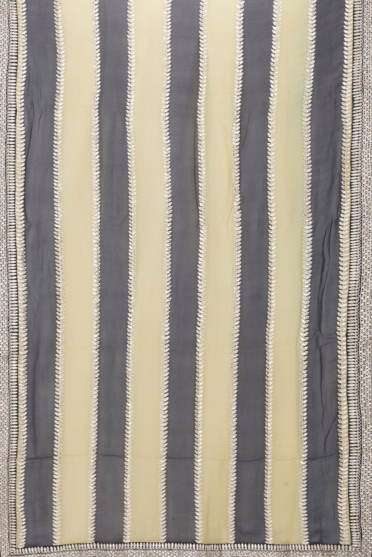 Flat view of Green and Black Color Mysore Georgette Saree with Embroidery on the body and Embroidery Border. 