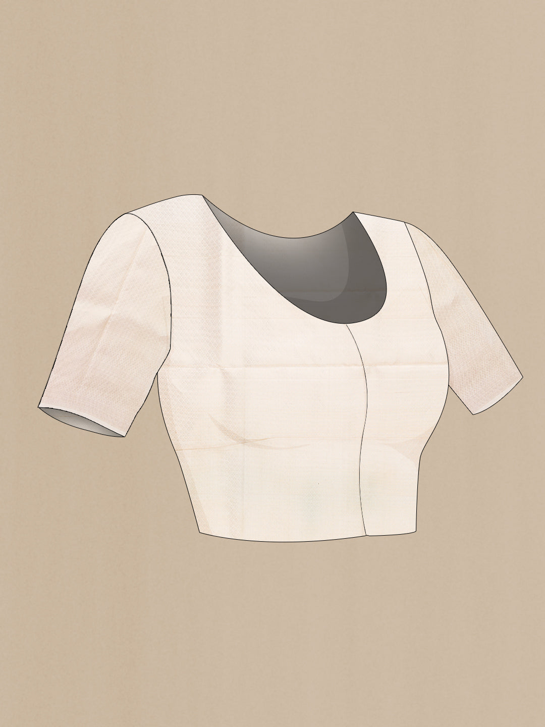 Close up image of the blouse of Beige Dual Tone Soft Silk Saree with Zari Brocade on the body and Fancy Border. 