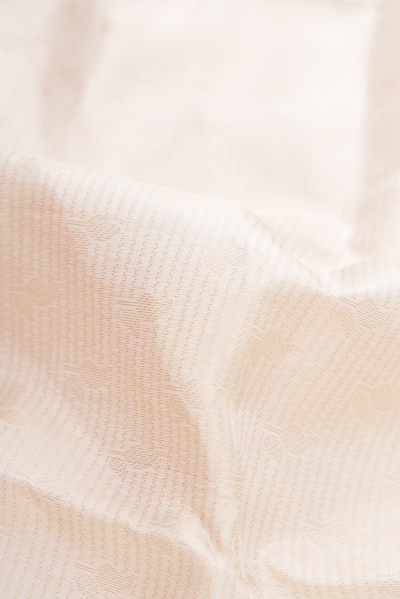 Close up of Beige Dual Tone Soft Silk Saree with Zari Brocade on the body and Fancy Border.  displaying folds