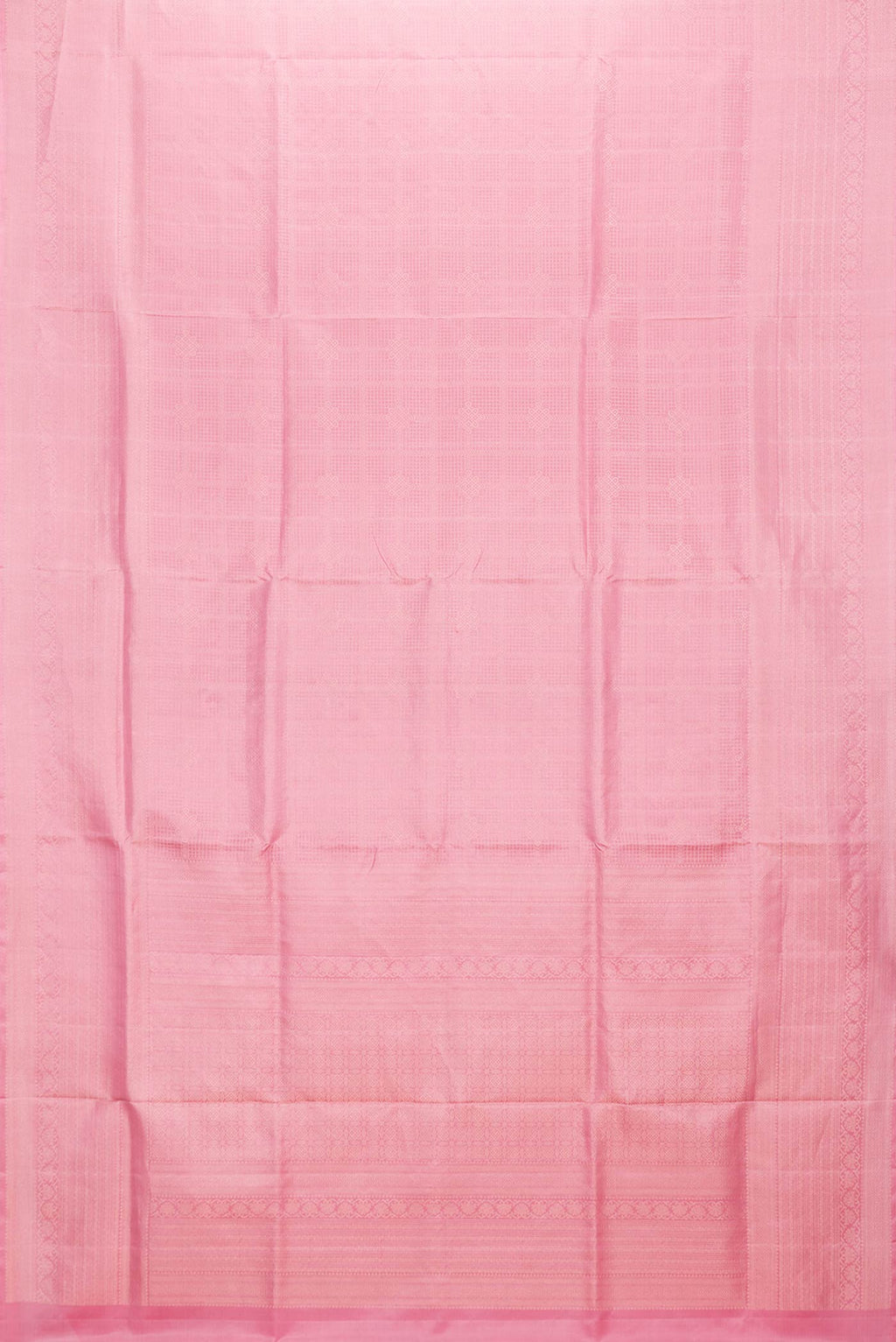 Flat view of Pink Dual Tone Soft Silk Saree with Zari Brocade on the body and Zari Border. 
