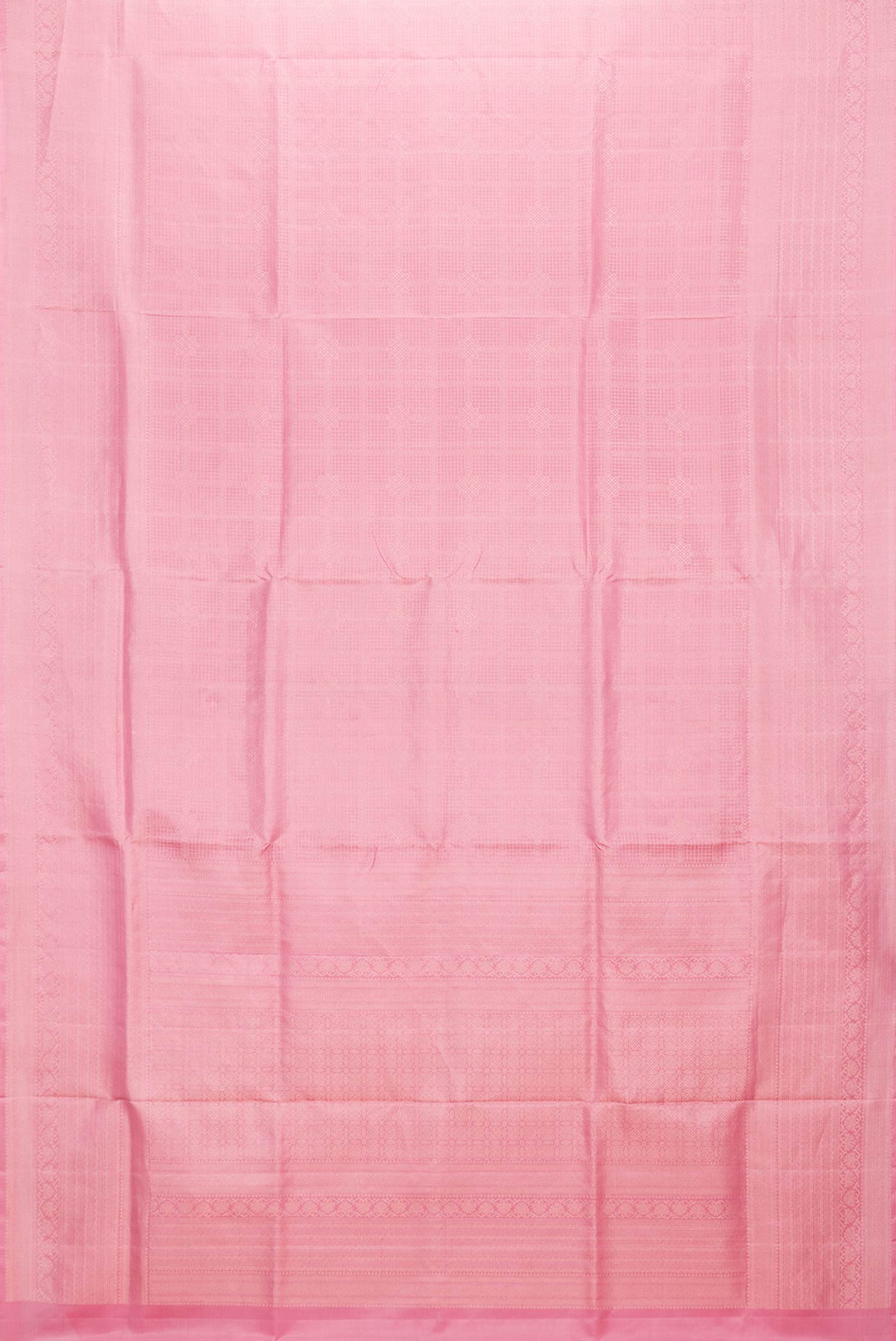 Flat view of Pink Dual Tone Soft Silk Saree with Zari Brocade on the body and Zari Border. 