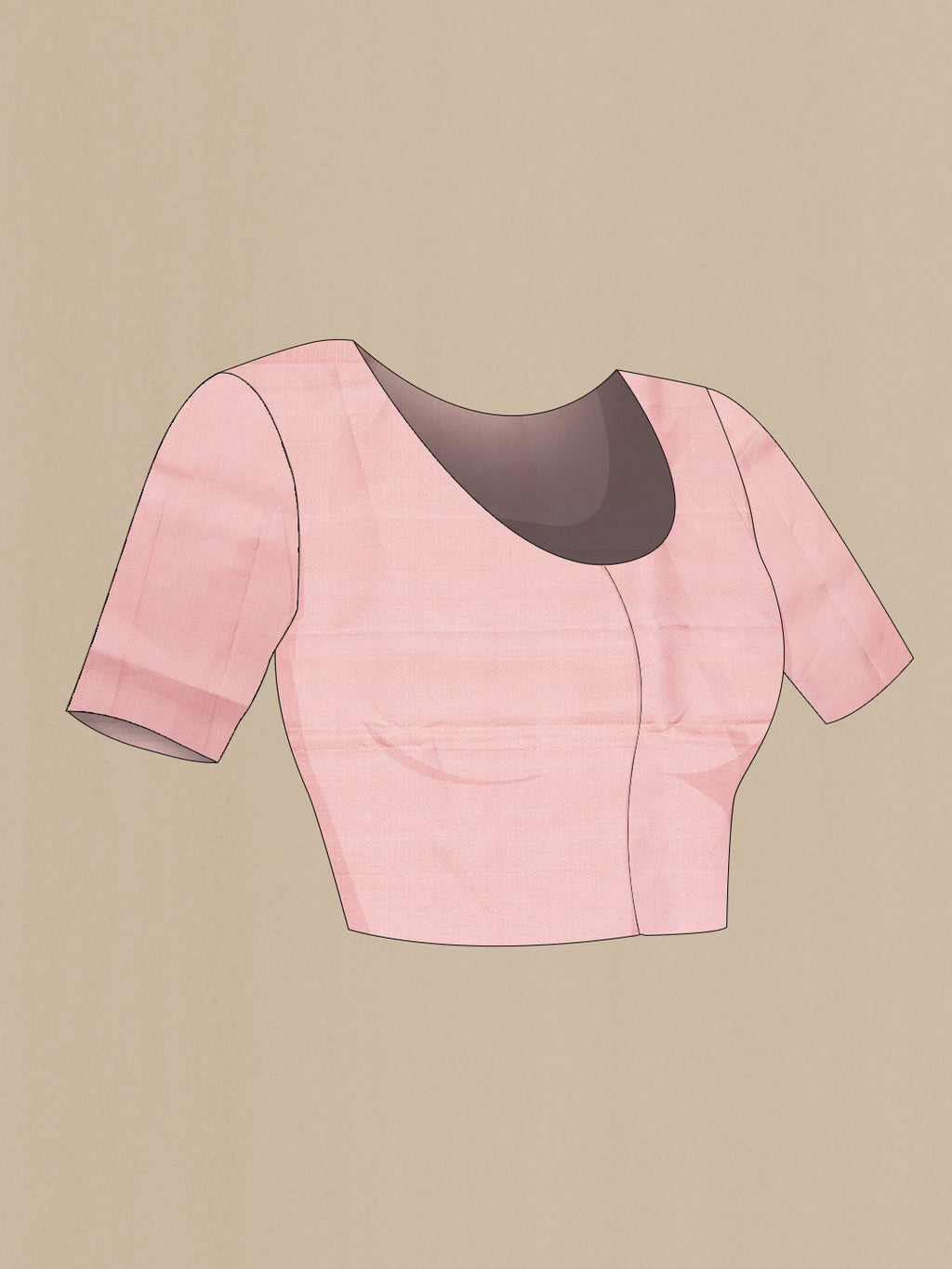 Close up image of the blouse of Pink Dual Tone Soft Silk Saree with Zari Brocade on the body and Zari Border. 