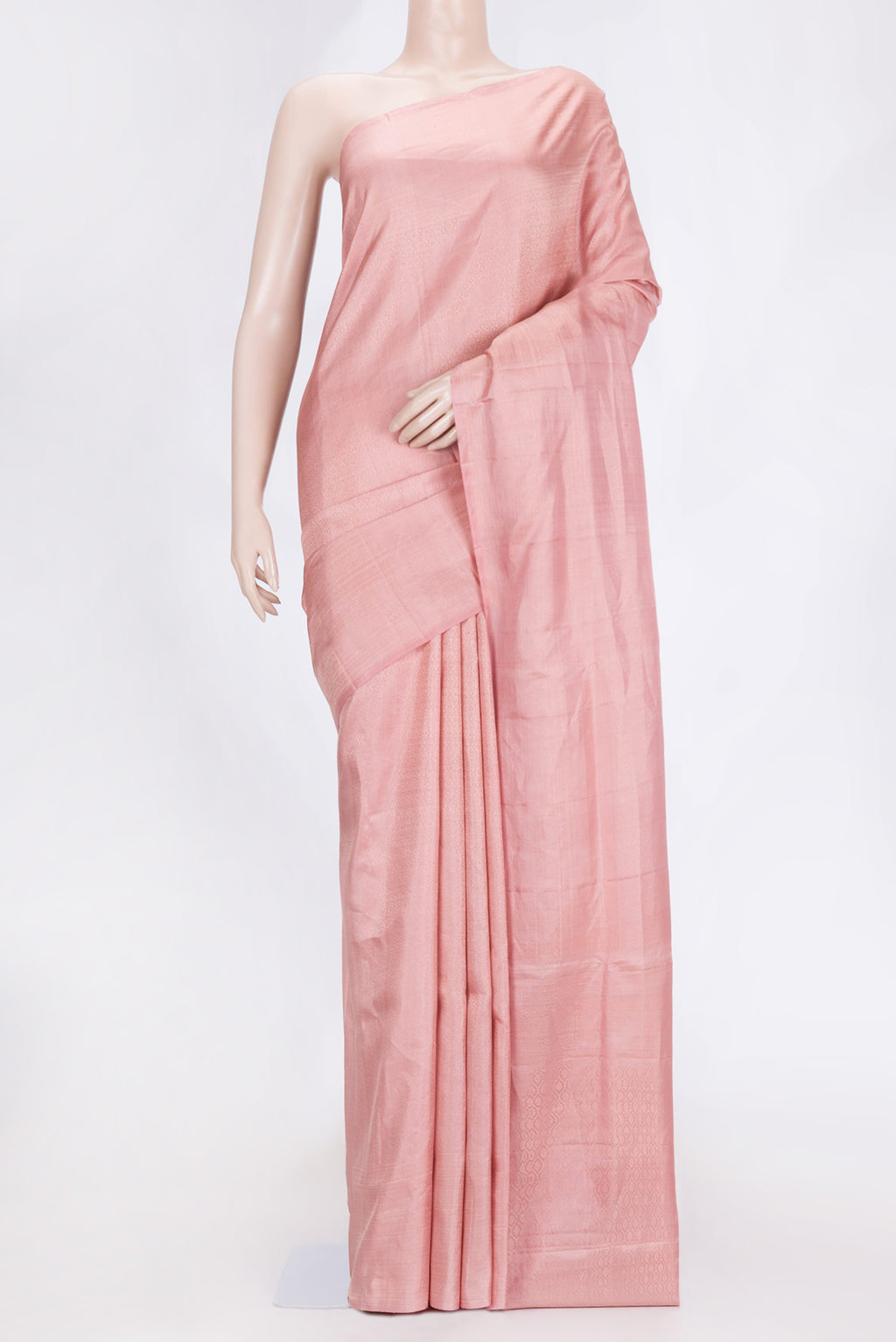 Pink Dual Tone Soft Silk Saree with Zari Brocade on the body and Zari Border.  displayed on a mannequin