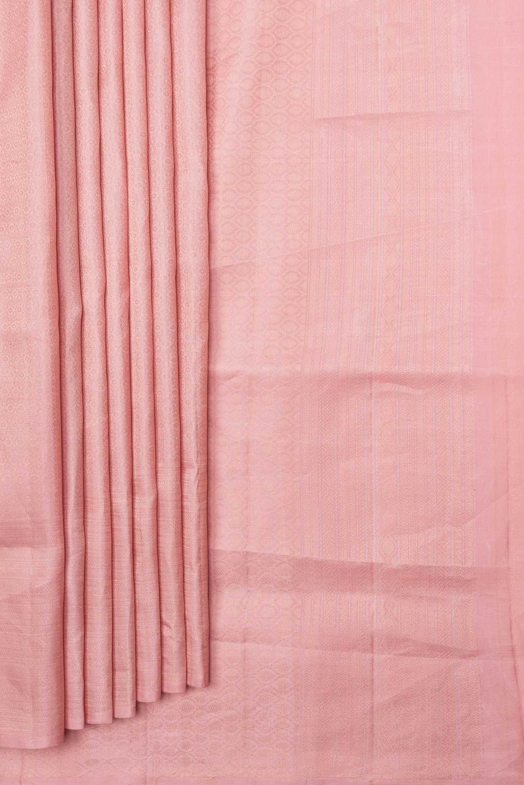 Pleats and pallu of Pink Dual Tone Soft Silk Saree with Zari Brocade on the body and Zari Border. 