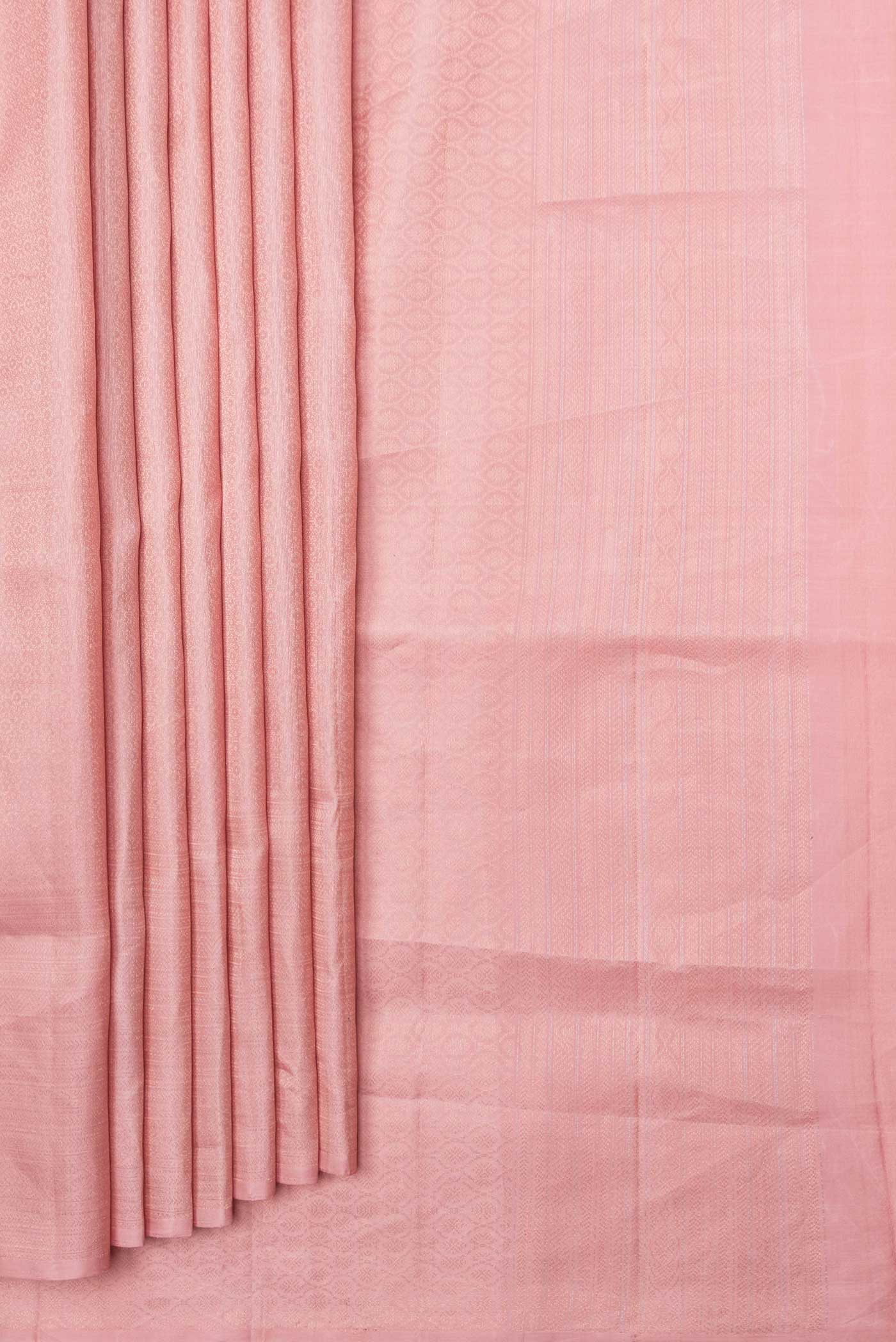 Pleats and pallu of Pink Dual Tone Soft Silk Saree with Zari Brocade on the body and Zari Border. 