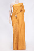 Mustard Dual Tone Soft Silk Saree with Zari Brocade on the body and Zari Border.  displayed on a mannequin