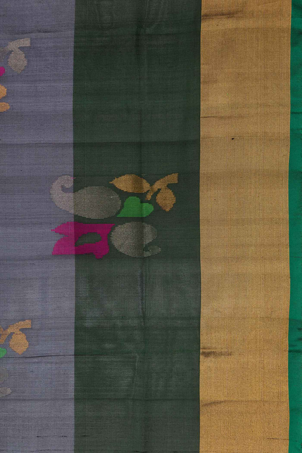Border image of Grey Dual Tone Uppada Silk Saree with Zari And Thread Butta on the body and Zari Border. 