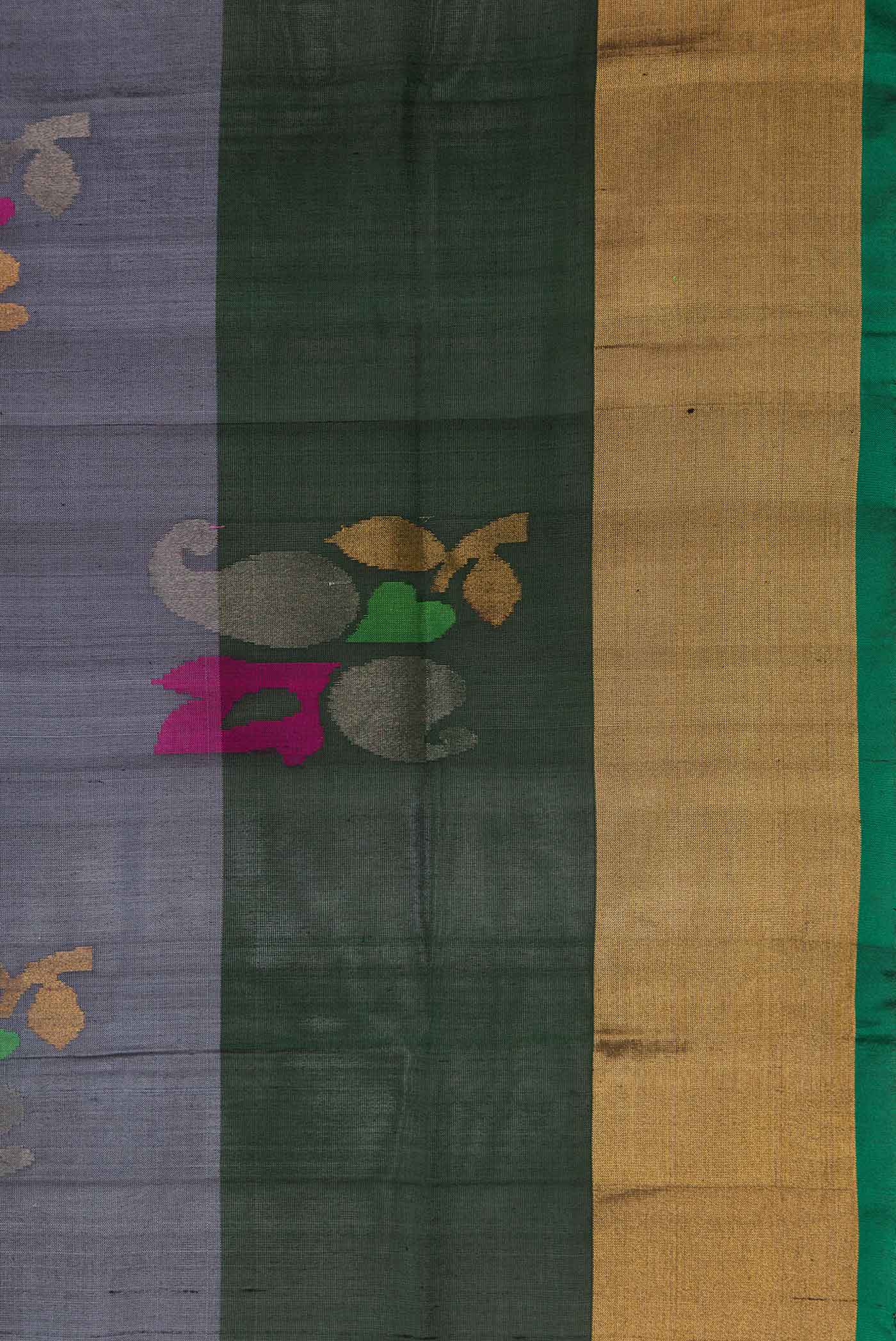 Border image of Grey Dual Tone Uppada Silk Saree with Zari And Thread Butta on the body and Zari Border. 