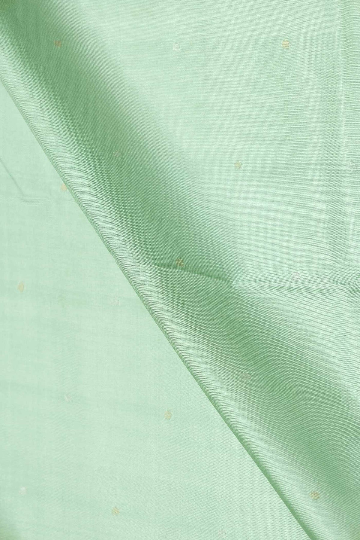 Close up of Pista Green Dual Tone Uppada Silk Saree with Zari Butta on the body and Zari Border displaying folds