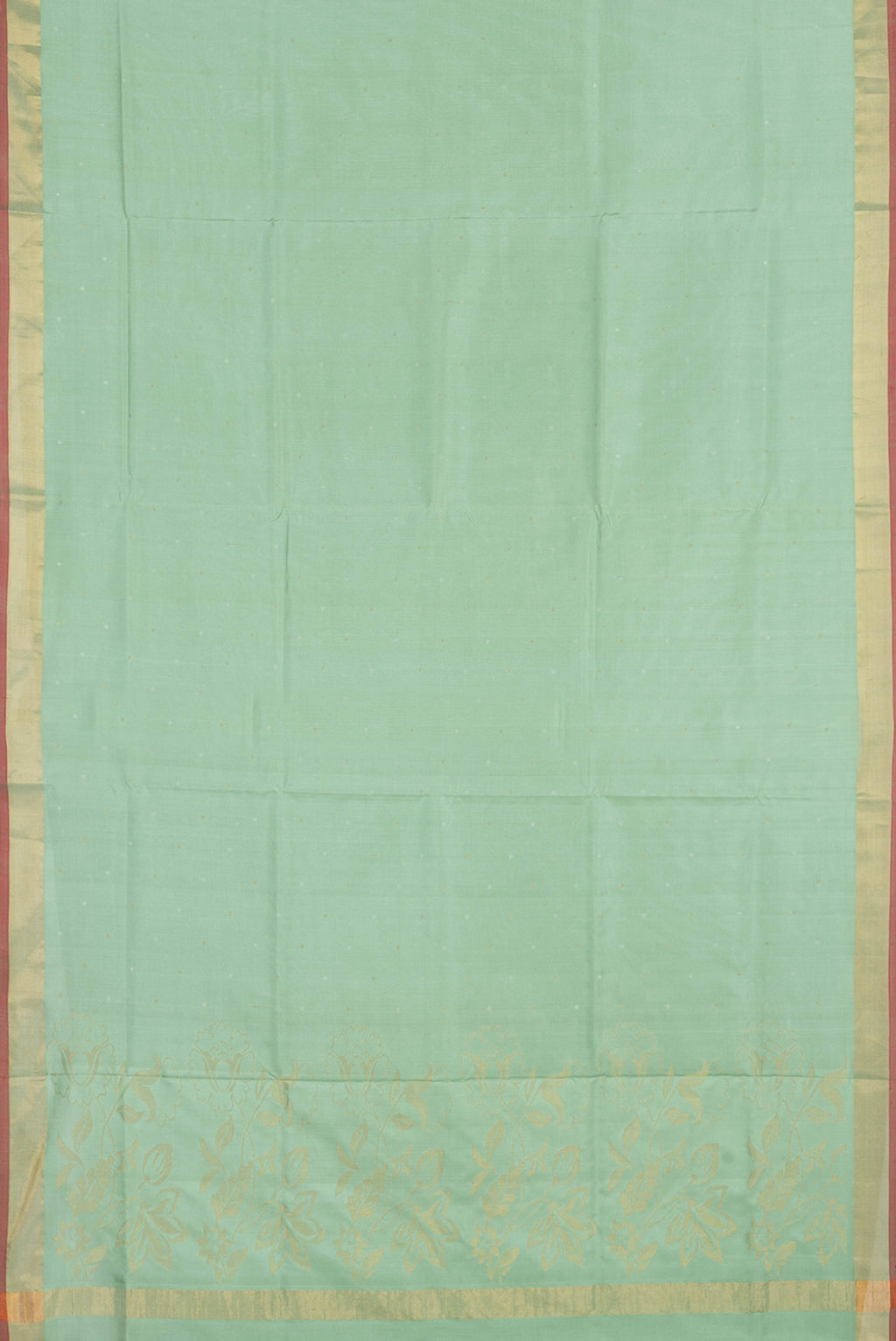 Flat view of Pista Green Dual Tone Uppada Silk Saree with Zari Butta on the body and Zari Border