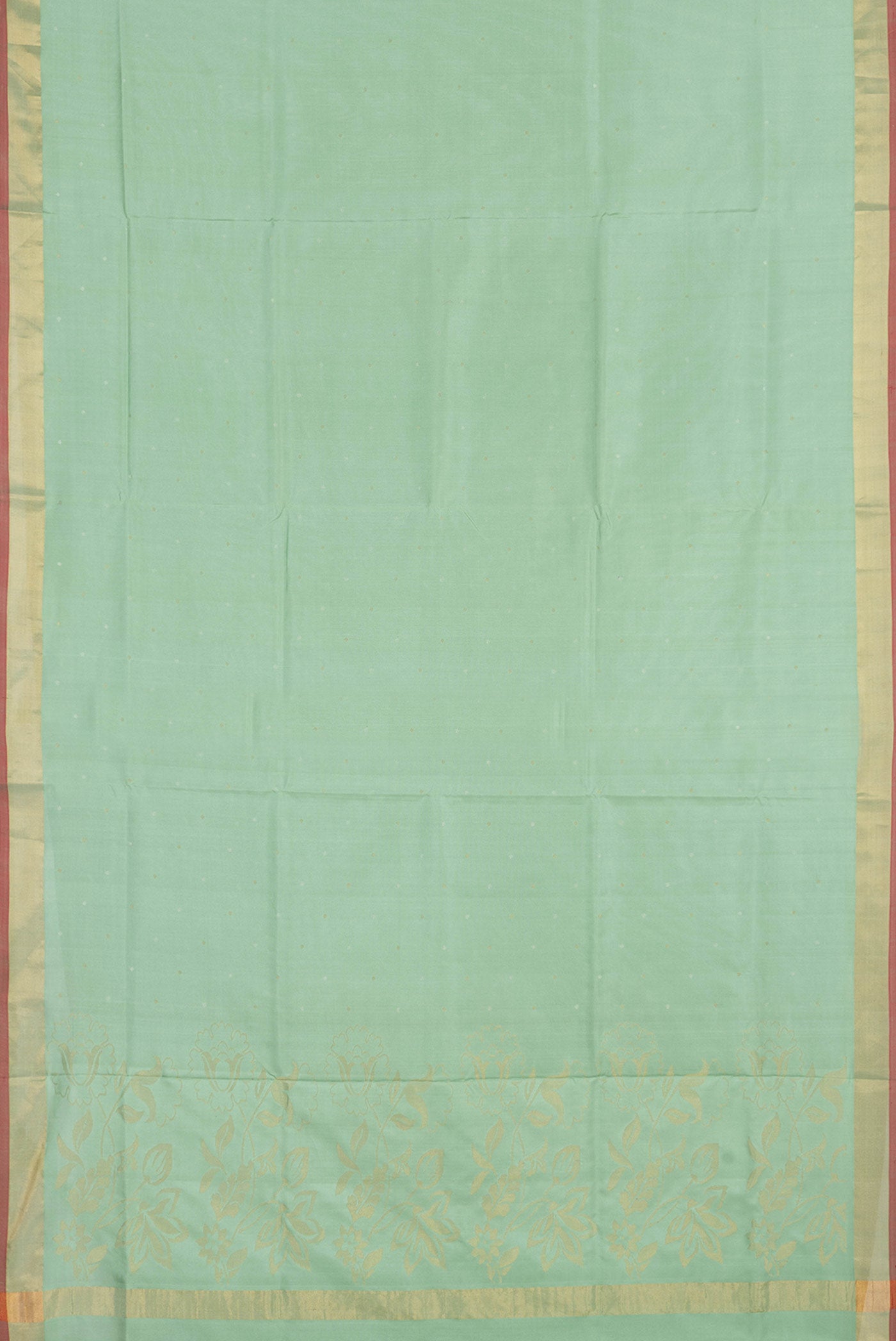 Flat view of Pista Green Dual Tone Uppada Silk Saree with Zari Butta on the body and Zari Border