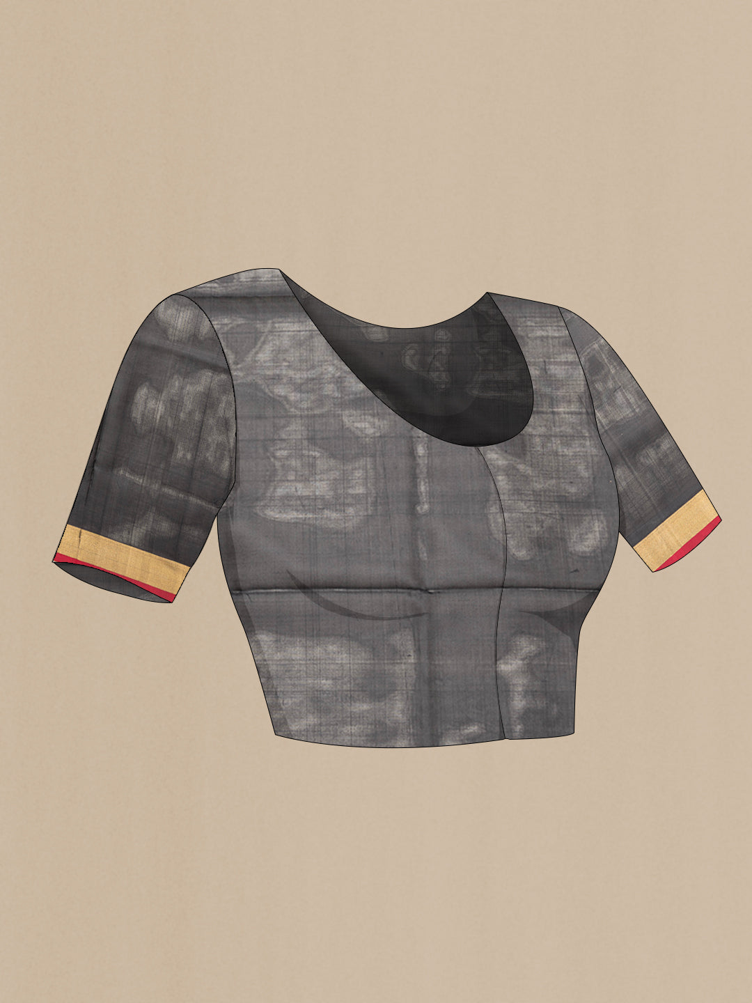 Close up image of the blouse of Black Dual Tone Uppada Silk Saree with Zari Butta on the body and Zari Border. 