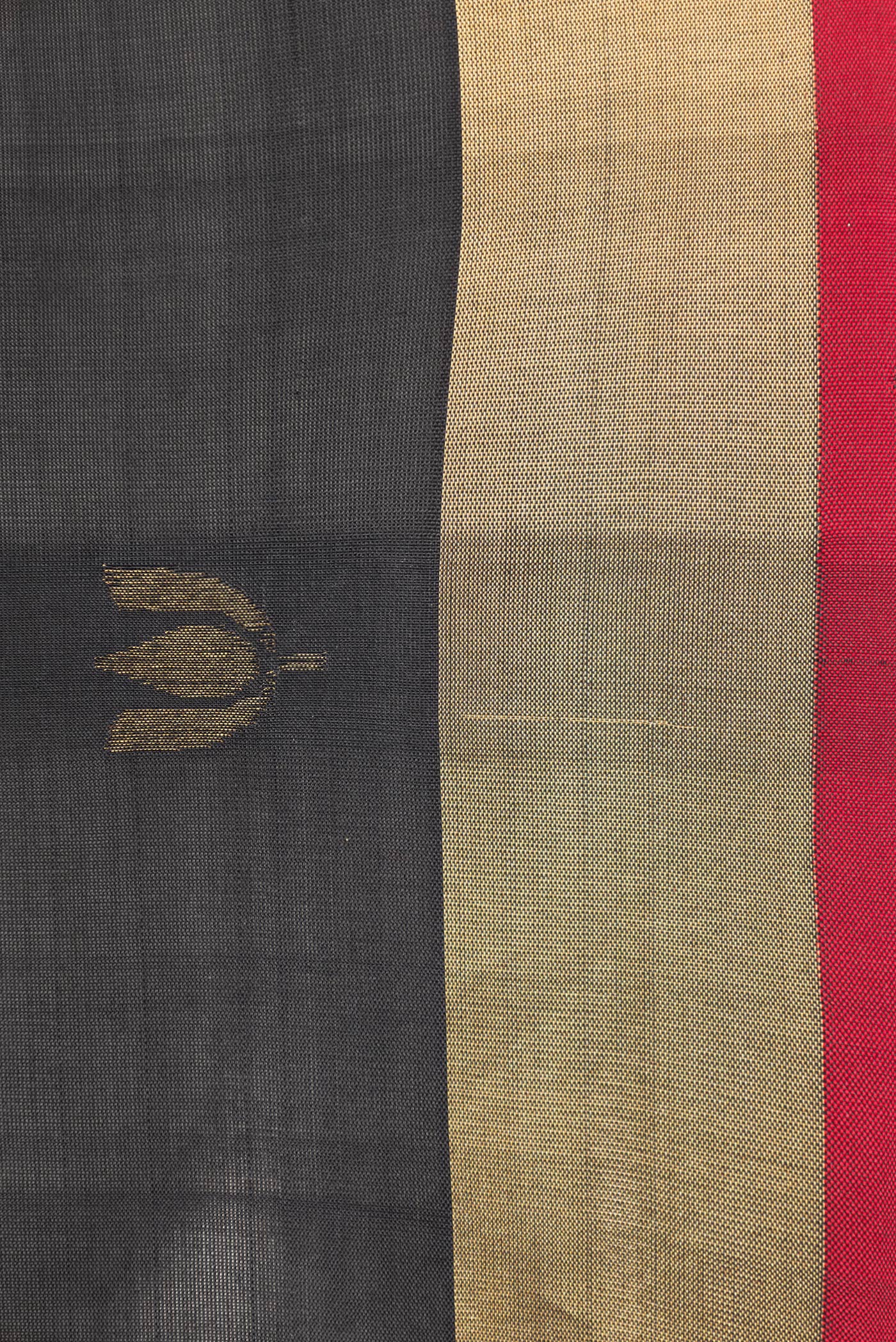 Border image of Black Dual Tone Uppada Silk Saree with Zari Butta on the body and Zari Border. 