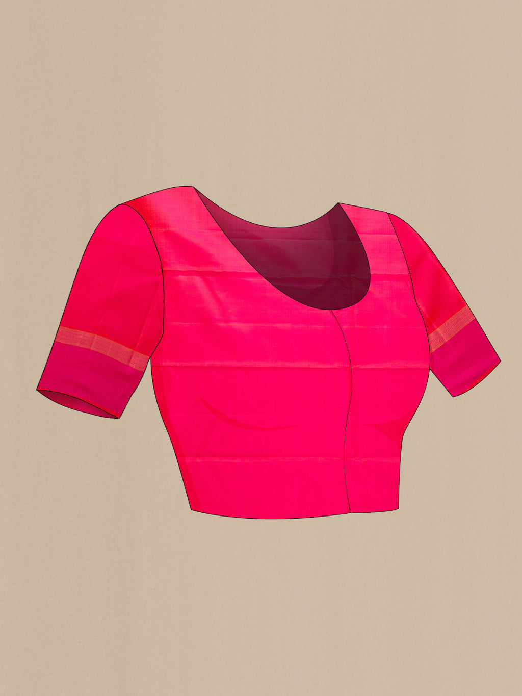 Close up image of the blouse of Magenta Dual Tone Kanchipuram Saree with Stripes on the body and Zari Border