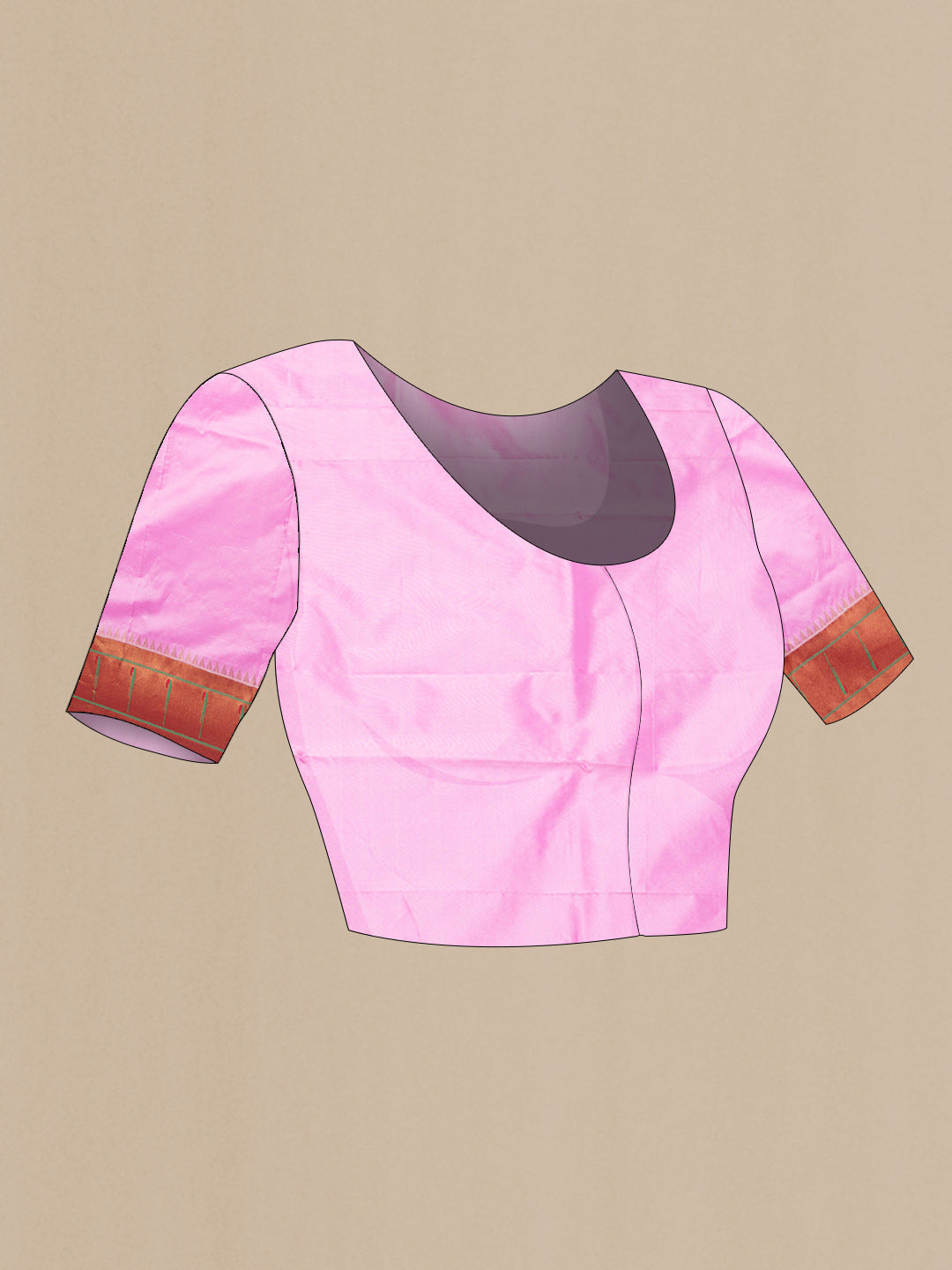 Close up image of the blouse of Pink Dual Tone Paithani Silk Saree with Zari Butta on the body and Paithani Border