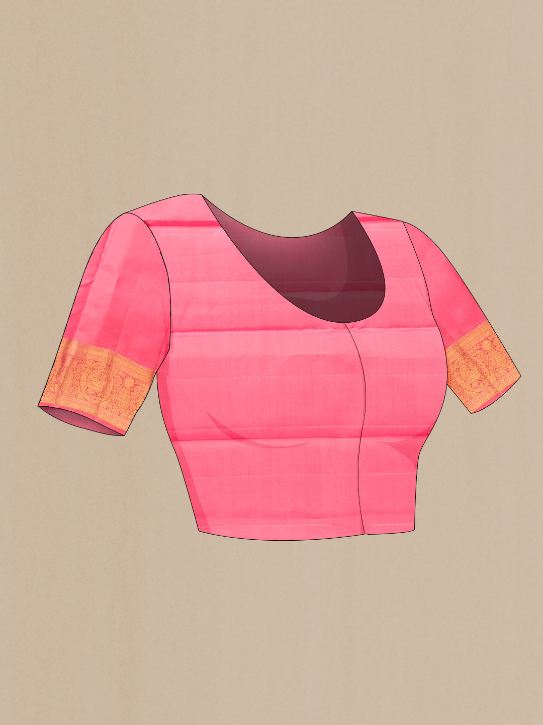 Close up image of the blouse of Magenta Dual Tone Kanchipuram Silk Saree with Zari Butta on the body and Zari Border
