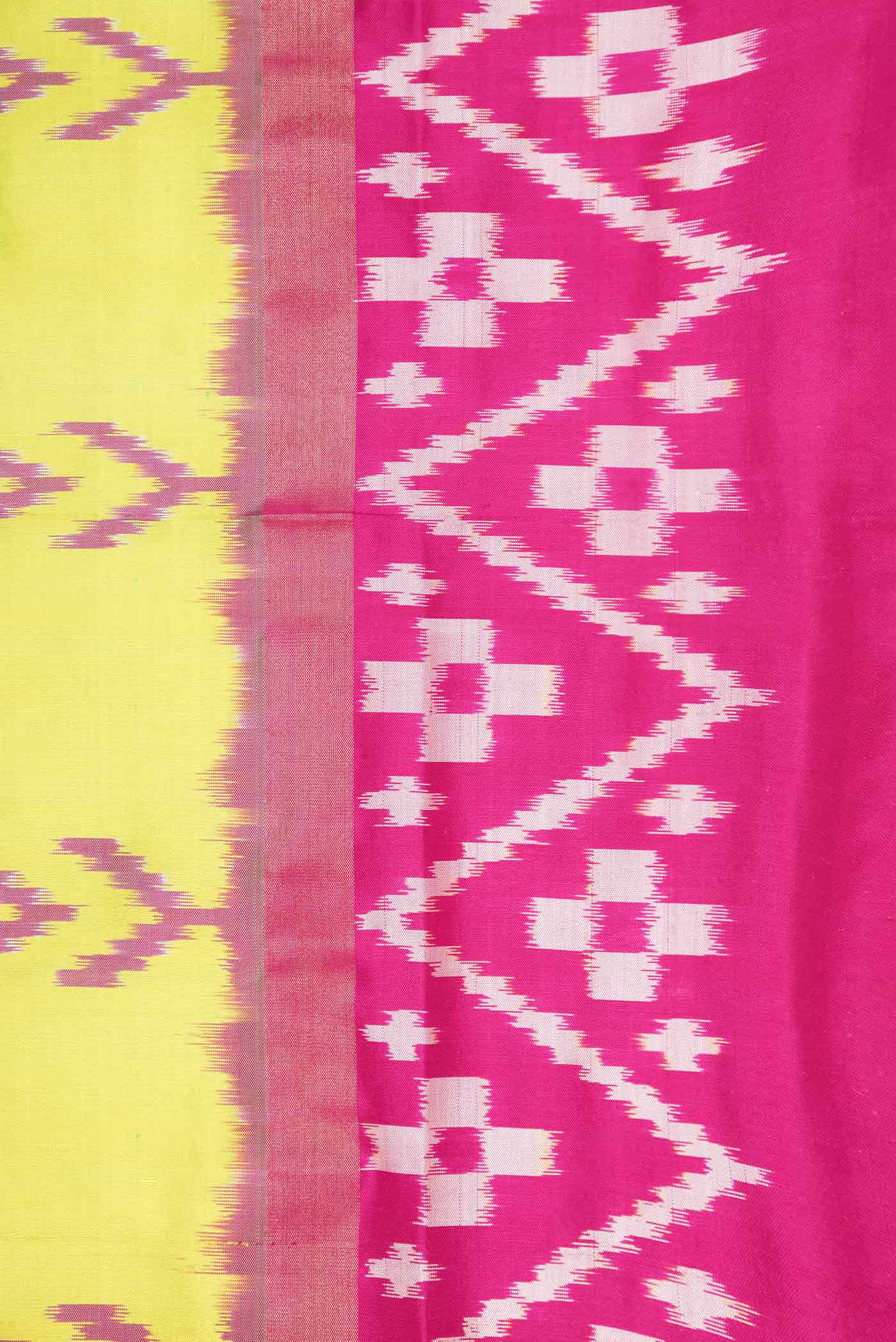 Border image of Parrot Green Dual Tone Pochampally Silk Saree with Ikat Print on the body and Ikat Border