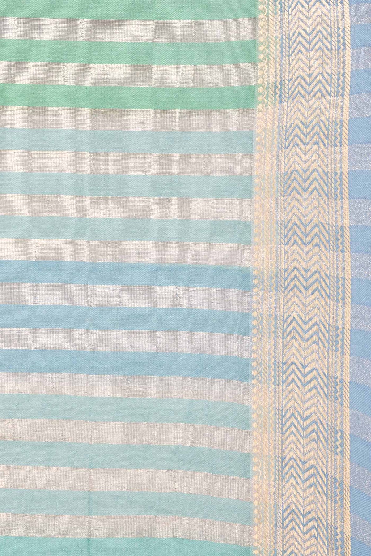 Border image of Sky Blue and Sea Green Color Banarasi Saree with Stripes on the body and Zari Border