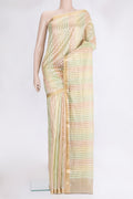 Multi Color Tussar Silk Saree with Stripes on the body and Zari Border.  displayed on a mannequin