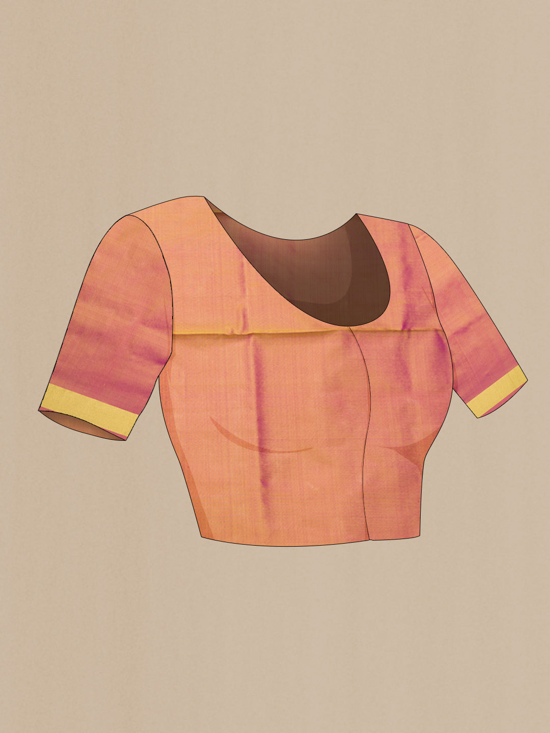 Close up image of the blouse of Lemon Yellow Dual Tone Soft Silk Saree with Zari Butta on the body and Fancy Border. 