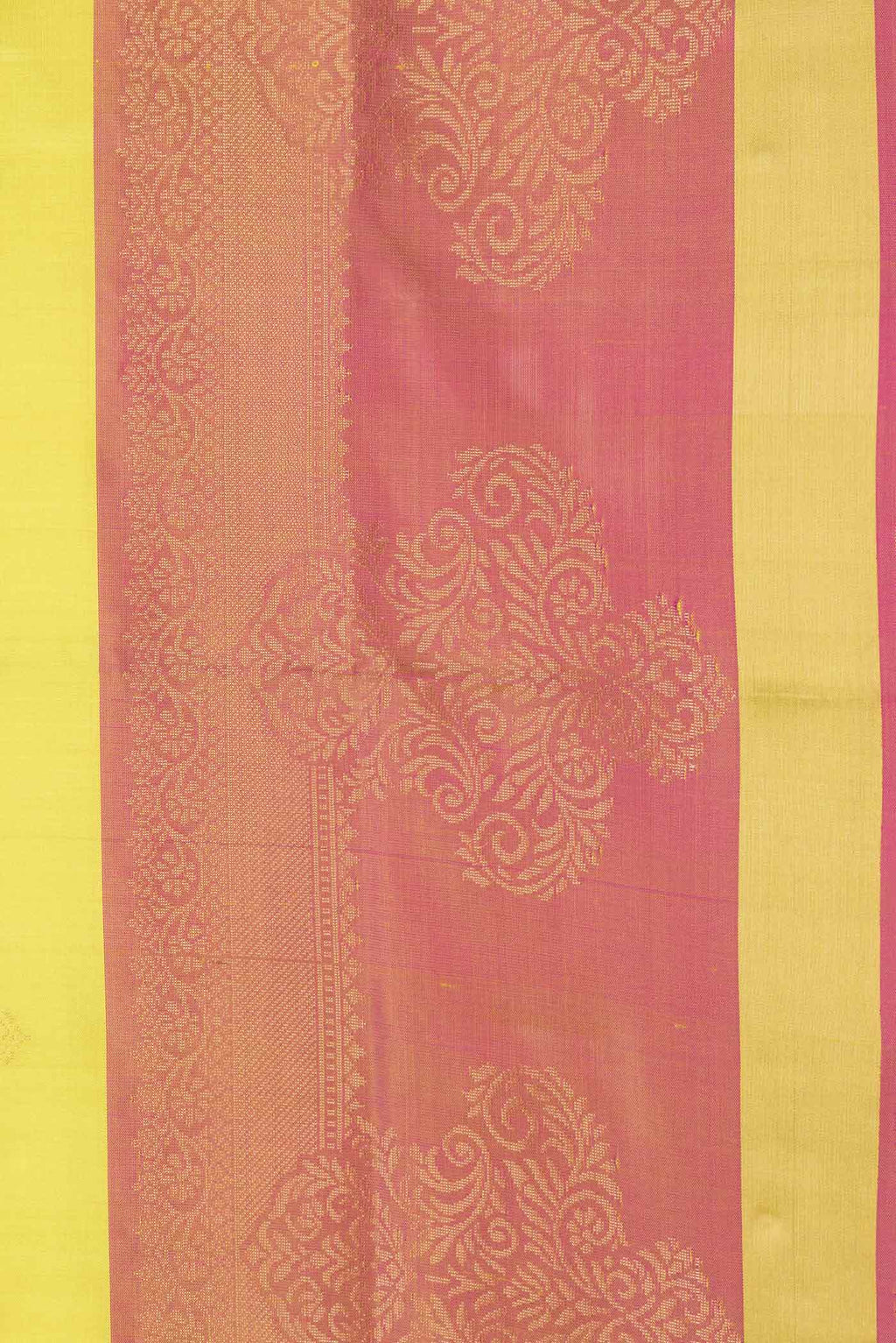 Border image of Lemon Yellow Dual Tone Soft Silk Saree with Zari Butta on the body and Fancy Border. 