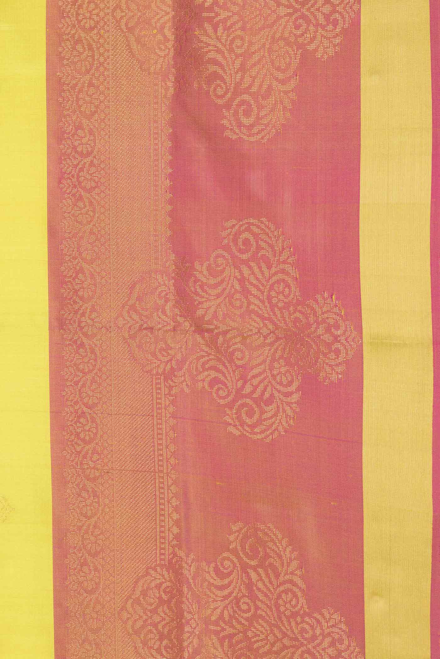 Border image of Lemon Yellow Dual Tone Soft Silk Saree with Zari Butta on the body and Fancy Border. 