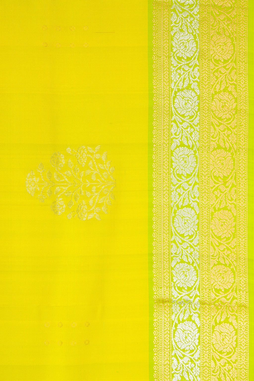Border image of Parrot Green Dual Tone Soft Silk Saree with Zari Butta on the body and Zari Border. 