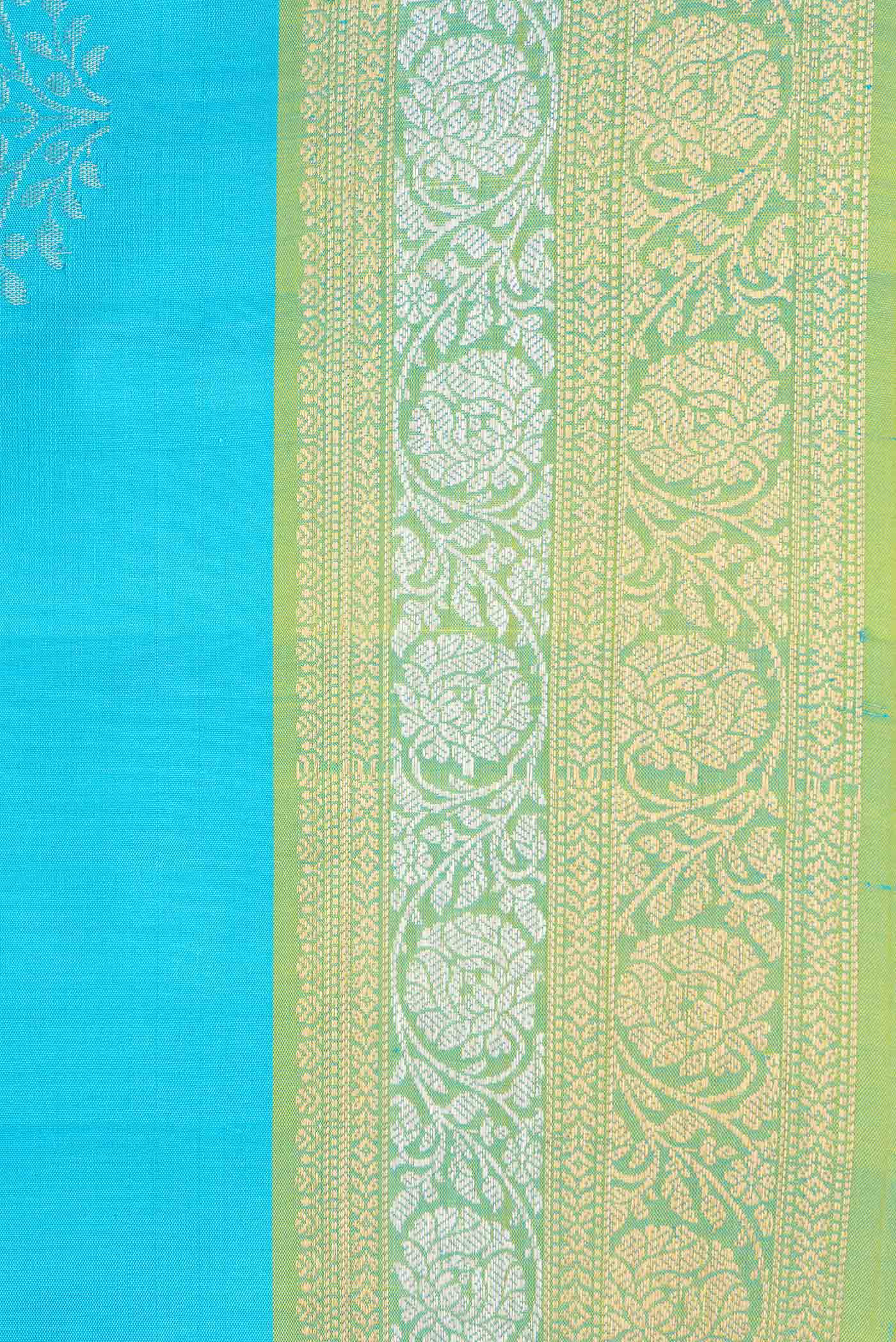 Border image of Sky Blue Dual Tone Soft Silk Saree with Zari Butta on the body and Zari Border. 