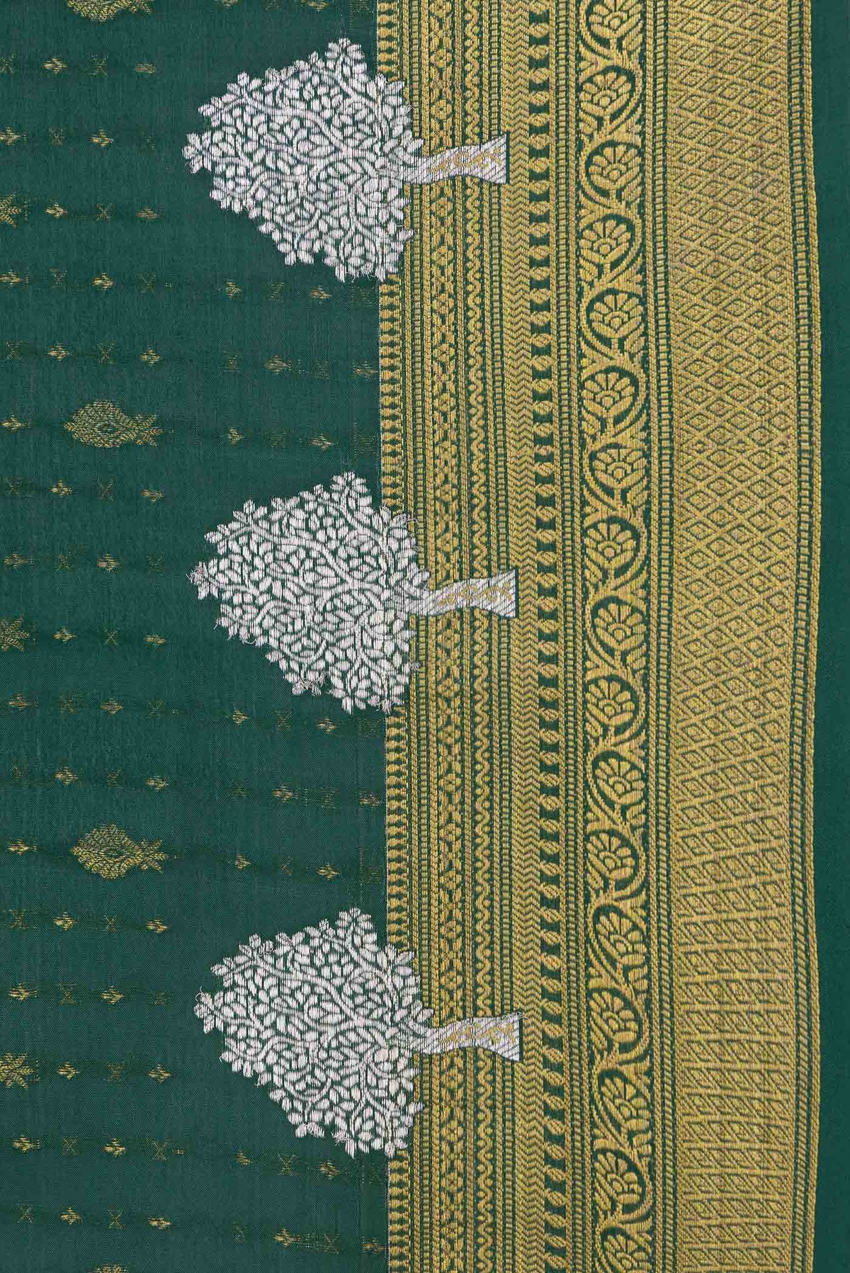 Border image of Green Dual Tone Mysore Crepe Saree with Zari Butta on the body and Zari Border