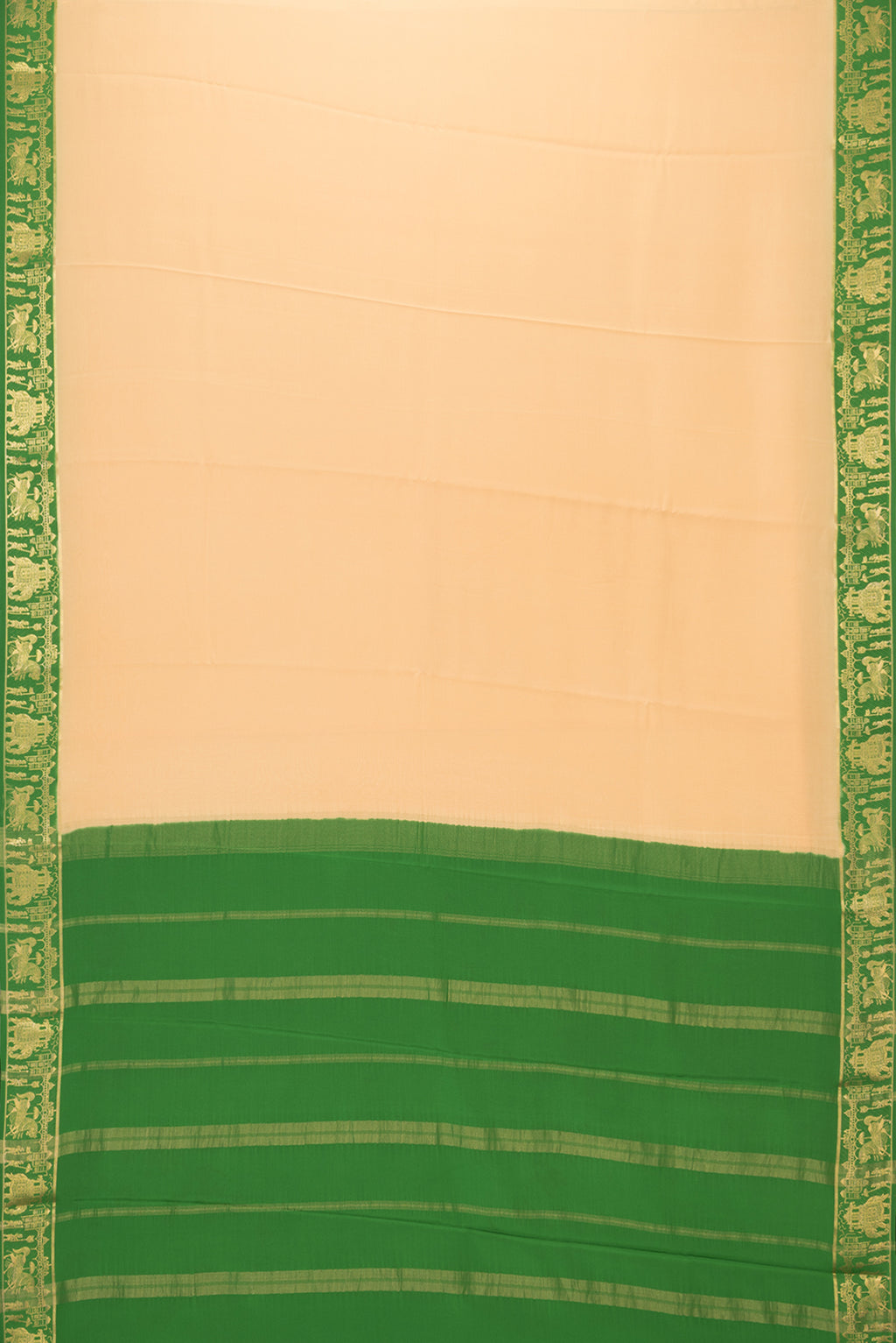 Flat view of Sandal Dual Tone Mysore Silk Saree with Plain Body and Zari Border. 