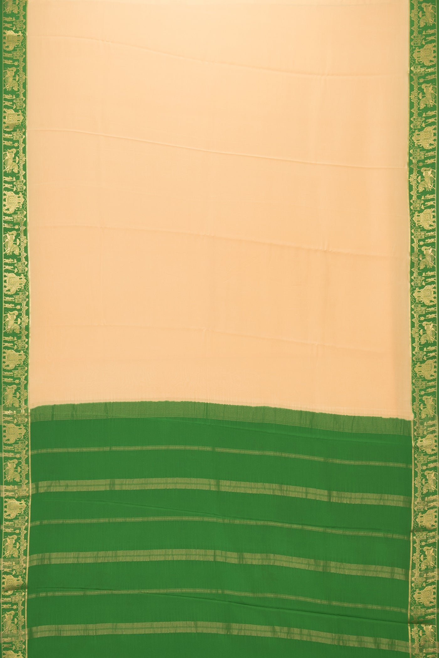 Flat view of Sandal Dual Tone Mysore Silk Saree with Plain Body and Zari Border. 