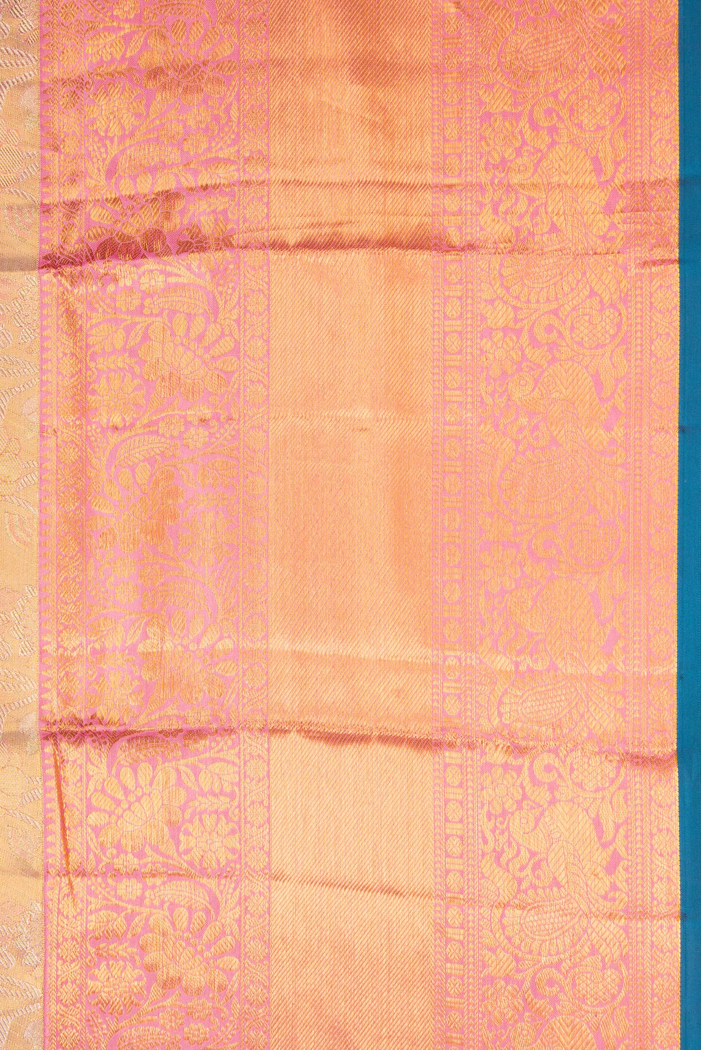 Border image of Rose Gold Dual Tone Kanchipuram Tissue Silk Saree with Zari Brocade on the body and Zari Border. 