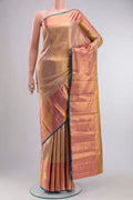 Multicolor Kanchipuram Tissue Silk Saree with Zari Brocade on the body and Zari Border displayed on a mannequin