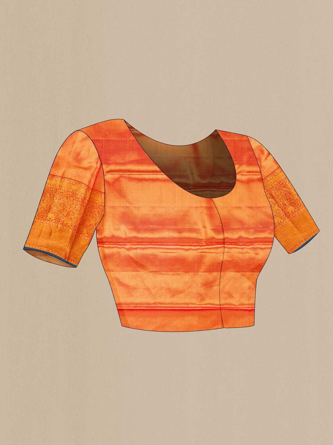 Close up image of the blouse of Gold Dual Tone Kanchipuram Tissue Silk Saree with Zari Brocade on the body and Zari Border. 