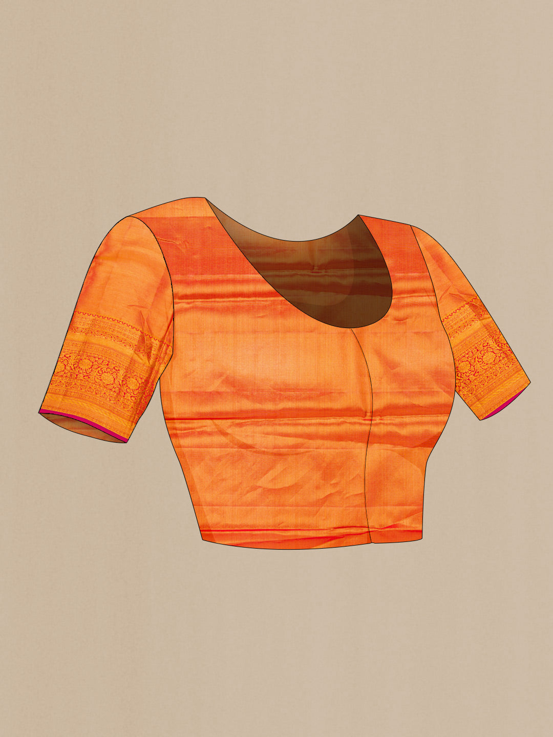 Close up image of the blouse of Gold Dual Tone Kanchipuram Tissue Silk Saree with Zari Brocade on the body and Zari Border. 