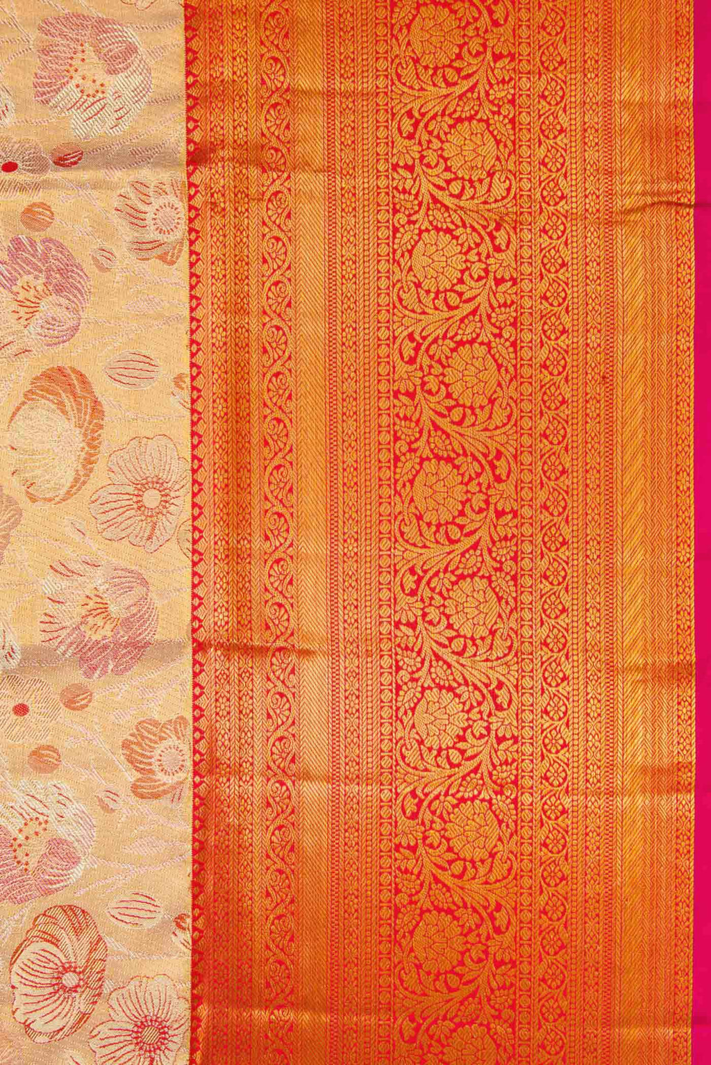 Border image of Gold Dual Tone Kanchipuram Tissue Silk Saree with Zari Brocade on the body and Zari Border. 