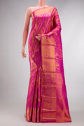 Pink Dual Tone Kanchipuram Silk Saree with Zari Brocade on the body and Zari Border.  displayed on a mannequin