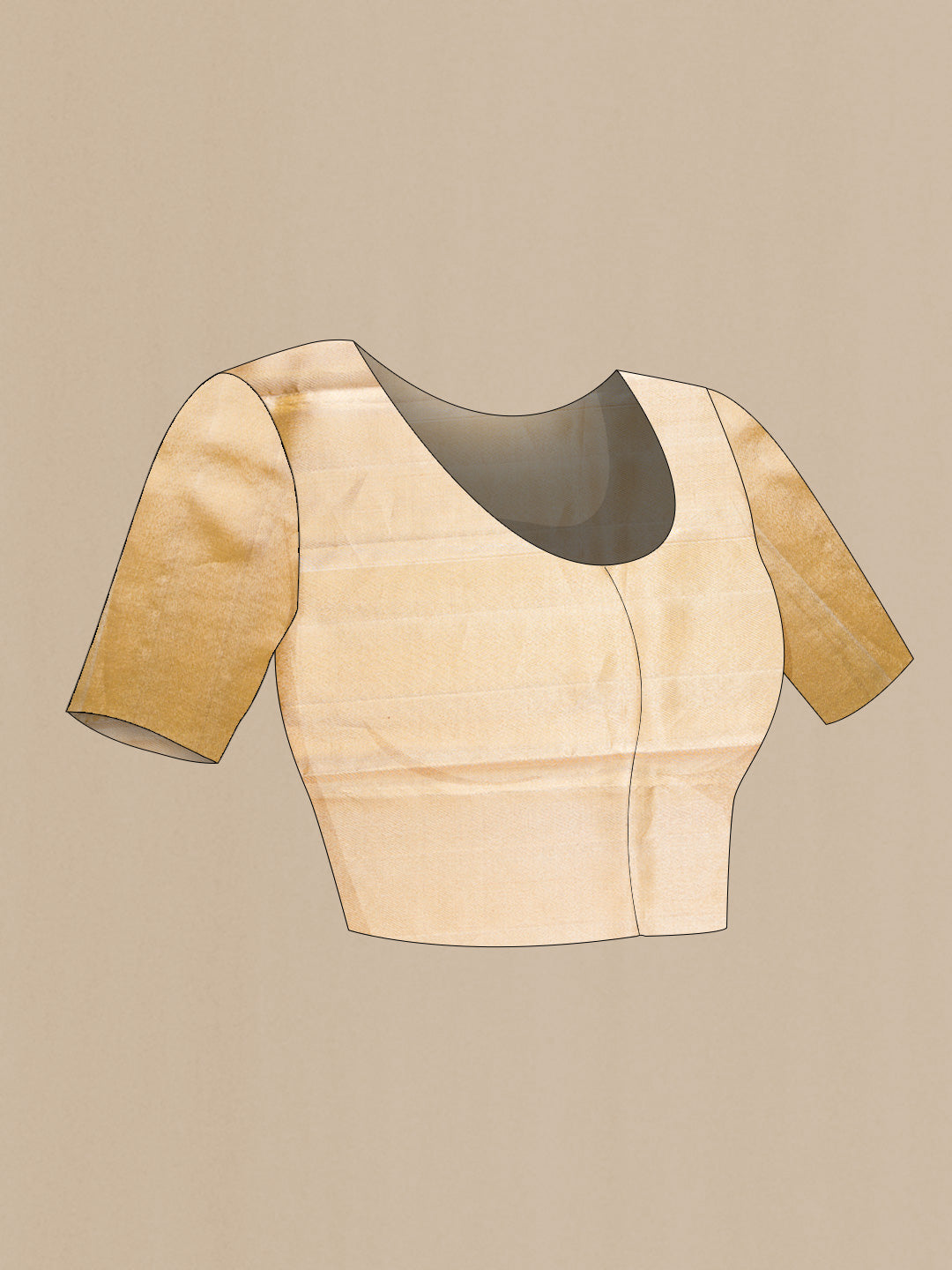 Close up image of the blouse of Gold Dual Tone Kanchipuram Silk Saree with Zari Brocade on the body and Zari Border