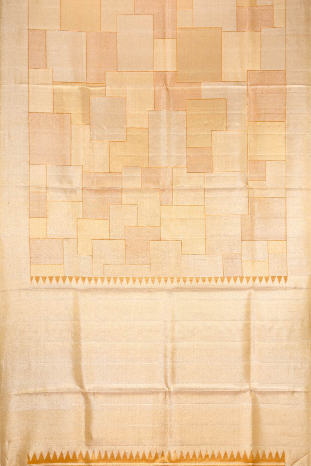 Flat view of Gold Dual Tone Kanchipuram Silk Saree with Zari Brocade on the body and Zari Border